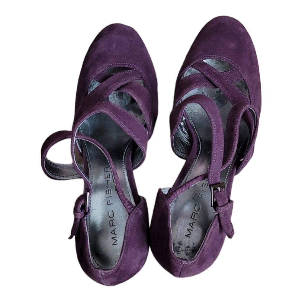 Marc Fisher Women's Suzy Suede leather platform strappy heels black purple 9 M - Picture 4 of 15